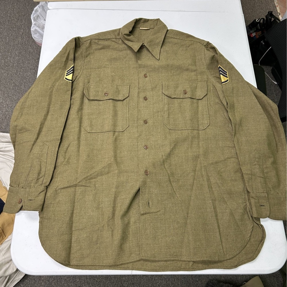 WWII US Army Field Shirt Mens 16-35 Olive Drab Wool Flannel Corporal 1942 H1